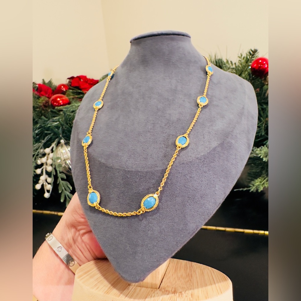 NWT authentic luxury RARE Julie Vos Gold Necklace with Turquoise Stones - Picture 11 of 16